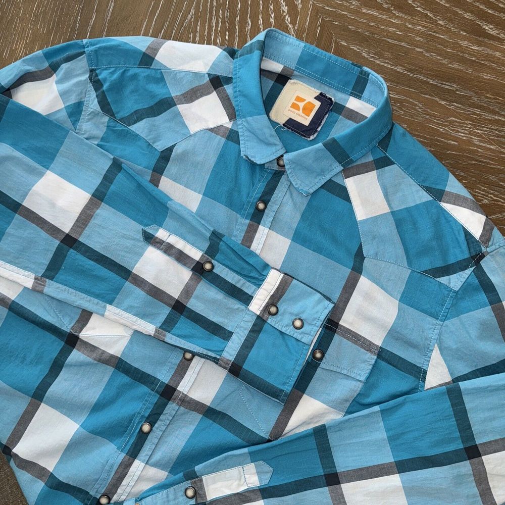 HUGO BOSS Orange TEAL/GRAY PLAID Shirt Mens XL Slim Fit Pearl Snap Western NICE! - Picture 2 of 10